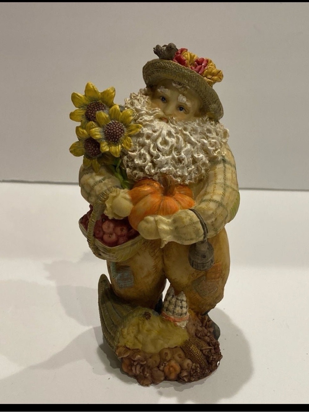 NEW Fall Lang & Wise Autumn Harvest Santa Figurine Pumpkin Sunflowers